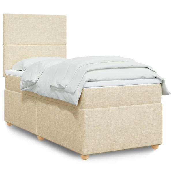 Cama box spring con colchón tela color crema 90x200 cm Cama box spring con colchón tela color crema 90x200 cm D