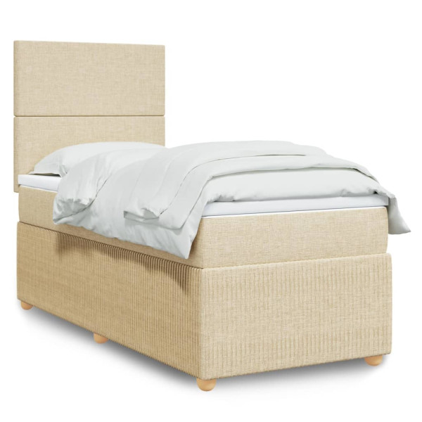 Cama box spring con colchón tela color crema 90x190 cm Cama box spring con colchón tela color crema 90x190 cm D