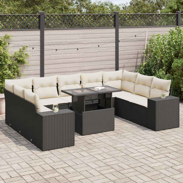 Conjunto de sofás de jardim e almofadas 10 pcs preto sintético rattan D