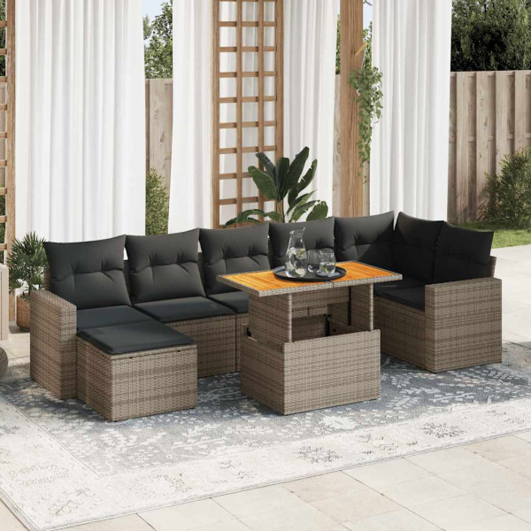 Set de sofás de jardín y cojines 8 piezas ratán sintético gris Set de sofás de jardín y cojines 8 piezas ratán sintético gris D