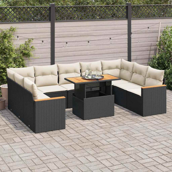 Set sofás jardín y cojines 10 pzas ratán sintético acacia negro Set sofás jardín y cojines 10 pzas ratán sintético acacia negro D