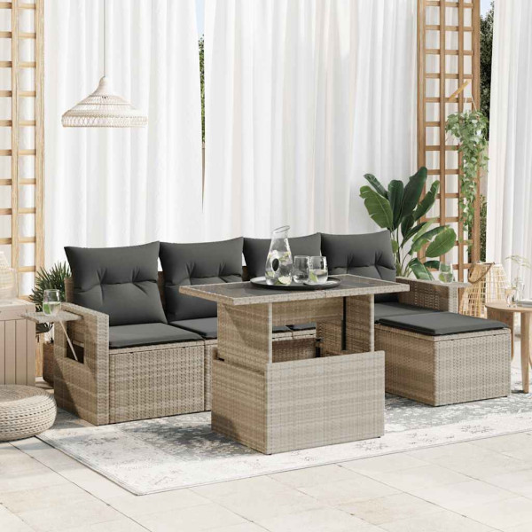 Set de sofás de jardín 6 pzas y cojines ratán sintético gris D