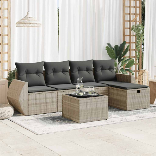 Set de sofás de jardín 6 pzas y cojines ratán sintético gris Set de sofás de jardín 6 pzas y cojines ratán sintético gris D