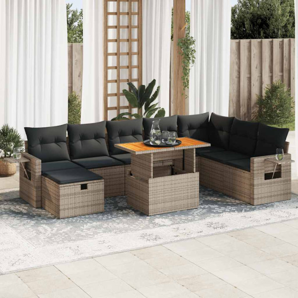 Set sofás jardín y cojines 9 pzas ratán sintético acacia gris Set sofás jardín y cojines 9 pzas ratán sintético acacia gris D