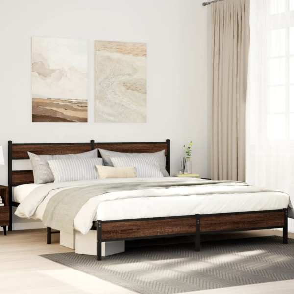Estructura de cama sin colchón metal roble marrón 193x203 cm Estructura de cama sin colchón metal roble marrón 193x203 cm D