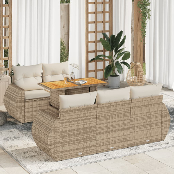 Juego de sofás jardín con cojines 6 pzas ratán sintético beige D