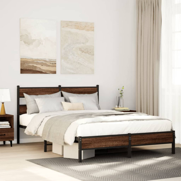 Estructura de cama sin colchón madera marrón roble 137x190 cm Estructura de cama sin colchón madera marrón roble 137x190 cm D
