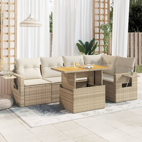 Sofá de jardim com almofadas 6 pcs bege sintético rattan D