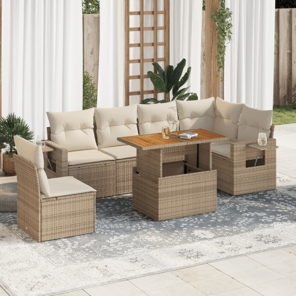 Set sofás de jardín 7 piezas y cojines ratán sintético beige Set sofás de jardín 7 piezas y cojines ratán sintético beige D