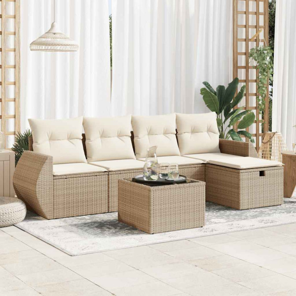 Juego de sofás jardín con cojines 6 pzas ratán sintético beige Juego de sofás jardín con cojines 6 pzas ratán sintético beige D