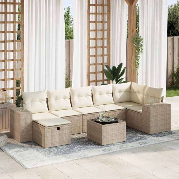 Conjunto de sofás de jardim e almofadas 8 peças bege sintético rattan D