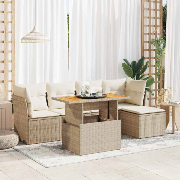 Sofá de jardim com almofadas 6 pcs bege sintético rattan D