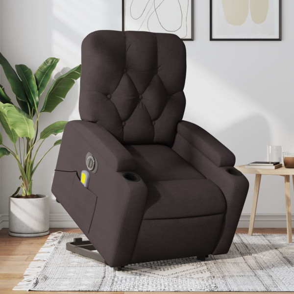 Sillón masaje eléctrico reclinable elevable tela marrón oscuro D