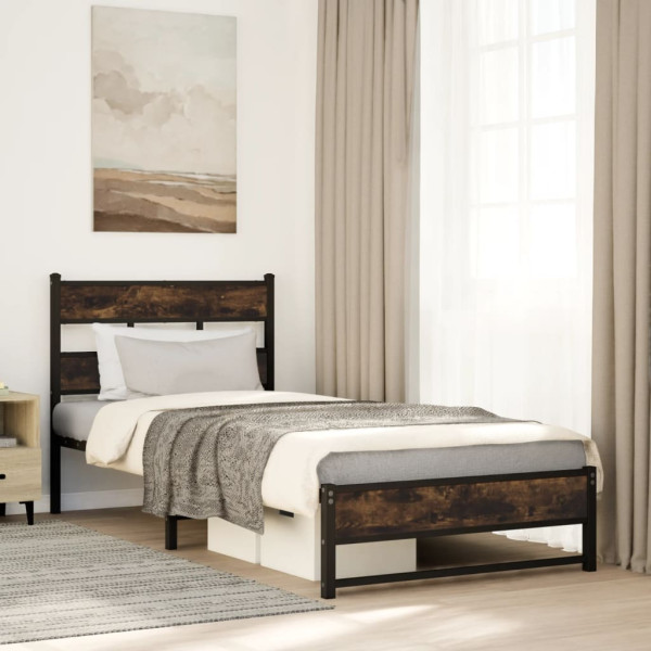 Estructura de cama sin colchón metal roble ahumado 100x200 cm Estructura de cama sin colchón metal roble ahumado 100x200 cm D