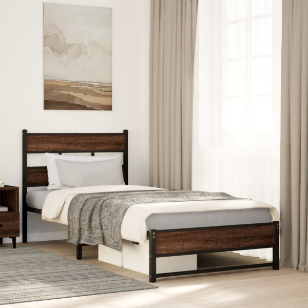 Estructura de cama sin colchón metal marrón roble 75x190 cm Estructura de cama sin colchón metal marrón roble 75x190 cm D