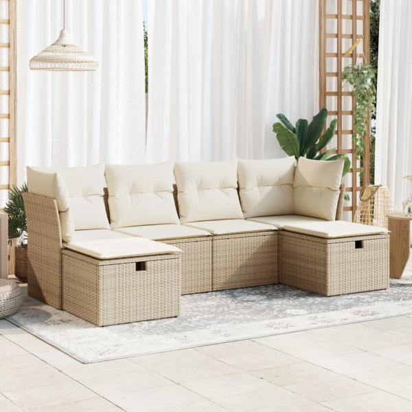 Juego de sofás jardín con cojines 6 pzas ratán sintético beige Juego de sofás jardín con cojines 6 pzas ratán sintético beige D