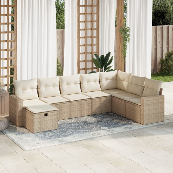 Conjunto de sofás de jardim e almofadas 8 peças bege sintético rattan D