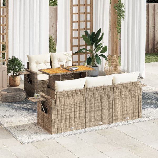 Sofá de jardim com almofadas 6 pcs bege sintético rattan D