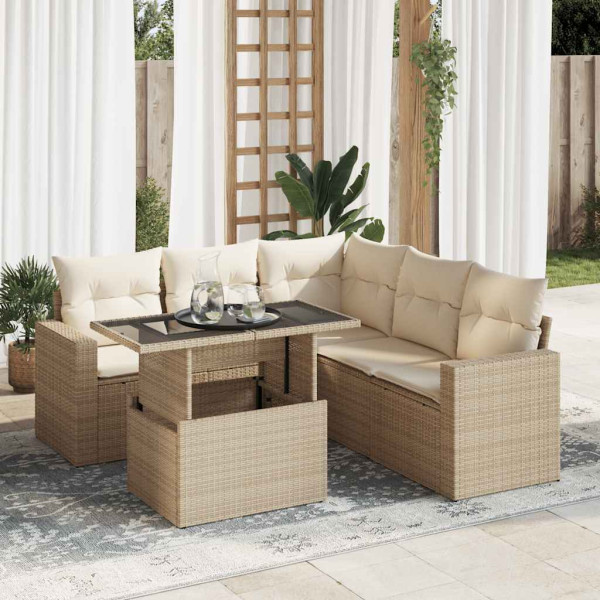 Sofá de jardim com almofadas 6 pcs bege sintético rattan D