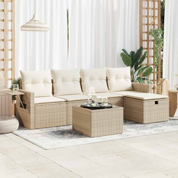 Juego de sofás jardín con cojines 6 pzas ratán sintético beige Juego de sofás jardín con cojines 6 pzas ratán sintético beige D
