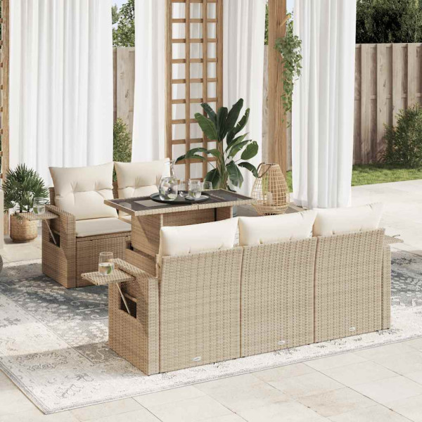 Sofá de jardim com almofadas 6 pcs bege sintético rattan D