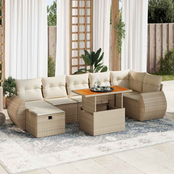 Conjunto de sofás de jardim e almofadas 5 pcs sintético acacia bege rattan D