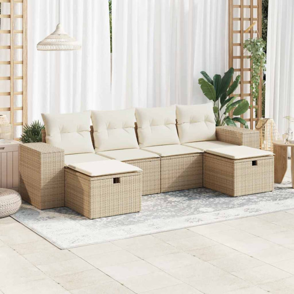 Juego de sofás jardín con cojines 6 pzas ratán sintético beige Juego de sofás jardín con cojines 6 pzas ratán sintético beige D