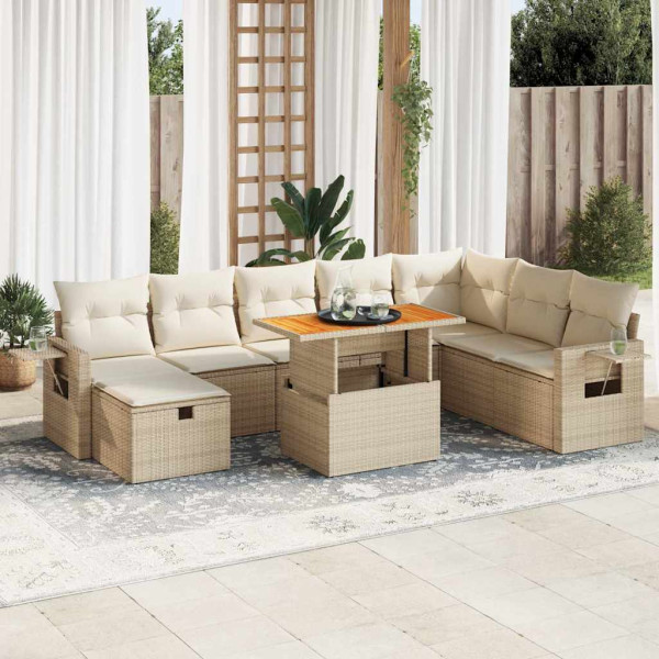 Set sofás jardín y cojines 9 pzas ratán sintético acacia beige Set sofás jardín y cojines 9 pzas ratán sintético acacia beige D