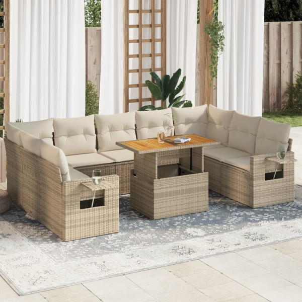 Juego de sofás jardín con cojines beige 10 pzas ratán sintético Juego de sofás jardín con cojines beige 10 pzas ratán sintético D