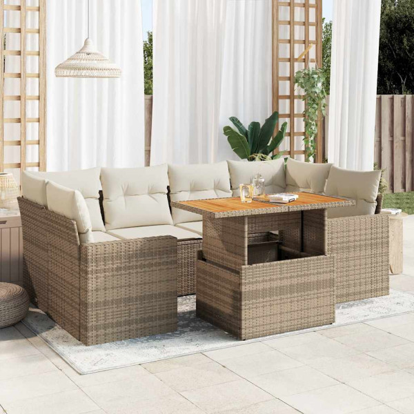 Set sofás de jardín 7 piezas y cojines ratán sintético beige Set sofás de jardín 7 piezas y cojines ratán sintético beige D