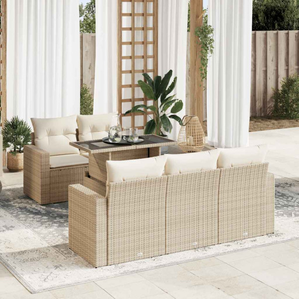 Juego de sofás jardín con cojines 6 pzas ratán sintético beige D