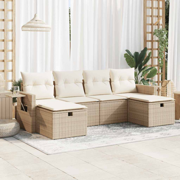Juego de sofás jardín con cojines 6 pzas ratán sintético beige Juego de sofás jardín con cojines 6 pzas ratán sintético beige D