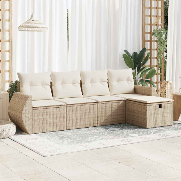Juego de sofás jardín con cojines 5 pzas ratán sintético beige Juego de sofás jardín con cojines 5 pzas ratán sintético beige D