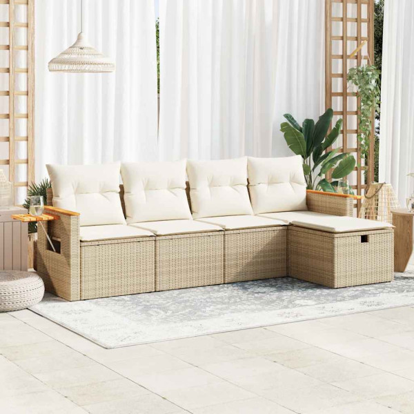 Juego de sofás jardín con cojines 5 pzas ratán sintético beige Juego de sofás jardín con cojines 5 pzas ratán sintético beige D