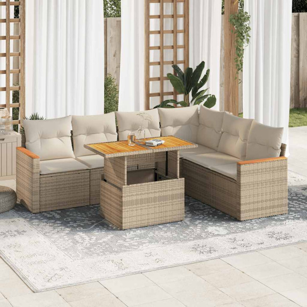Set sofás jardín y cojines 7 pzas ratán sintético acacia beige Set sofás jardín y cojines 7 pzas ratán sintético acacia beige D