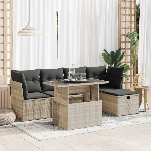 Set de sofás de jardín 6 pzas y cojines ratán sintético gris Set de sofás de jardín 6 pzas y cojines ratán sintético gris D