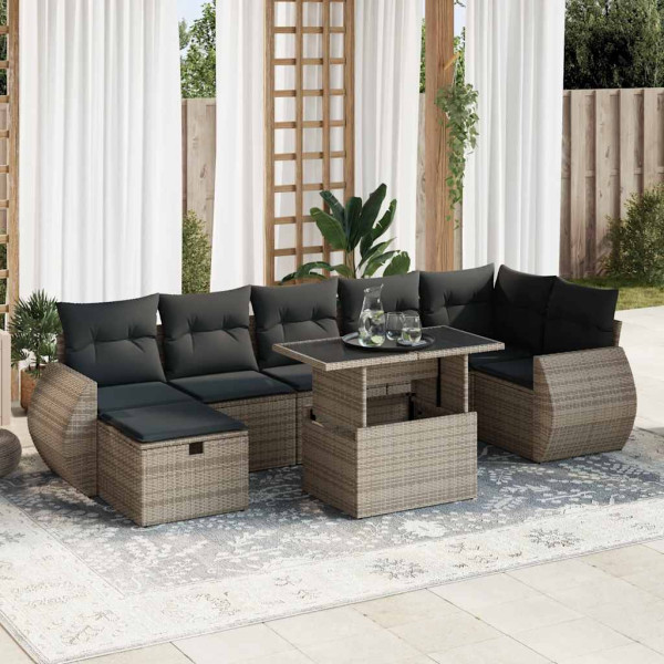 Set de sofás de jardín y cojines 8 piezas ratán sintético gris Set de sofás de jardín y cojines 8 piezas ratán sintético gris D