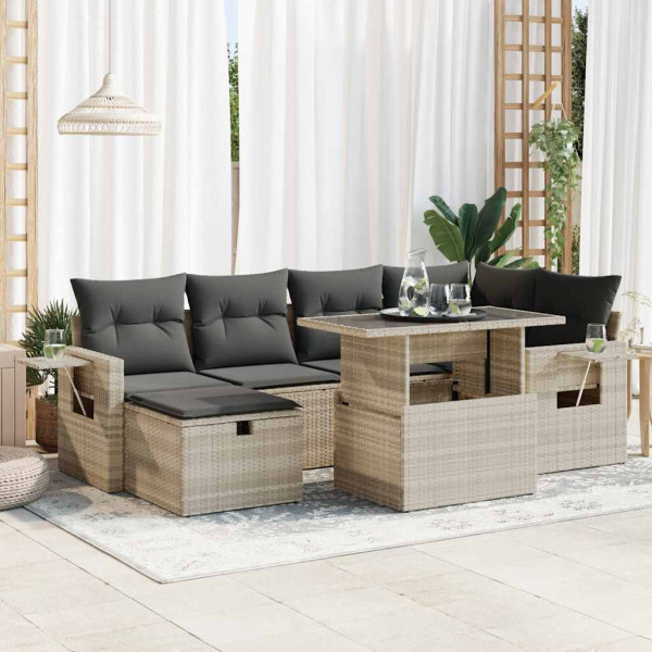 Set de sofás de jardín 7 pzas con cojines ratán PE gris claro Set de sofás de jardín 7 pzas con cojines ratán PE gris claro D