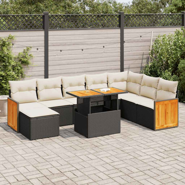 Set sofás jardín y cojines 7 pzas ratán sintético acacia negro Set sofás jardín y cojines 7 pzas ratán sintético acacia negro D