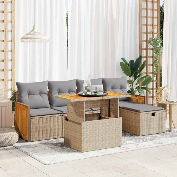Juego de sofás jardín con cojines 6 pzas ratán sintético beige D
