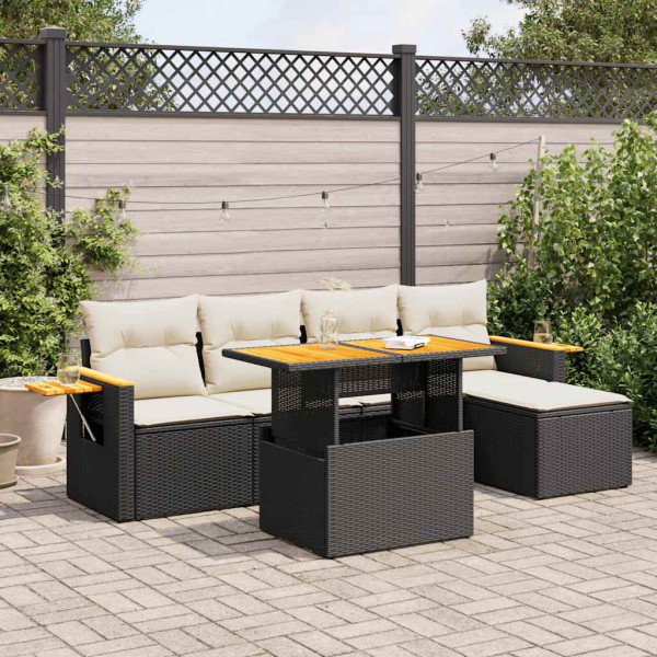 Set sofás jardín y cojines 7 pzas ratán sintético acacia negro Set sofás jardín y cojines 7 pzas ratán sintético acacia negro D