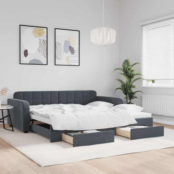 Sofá cama nido con cajones terciopelo gris oscuro 100x200 cm Sofá cama nido con cajones terciopelo gris oscuro 100x200 cm D