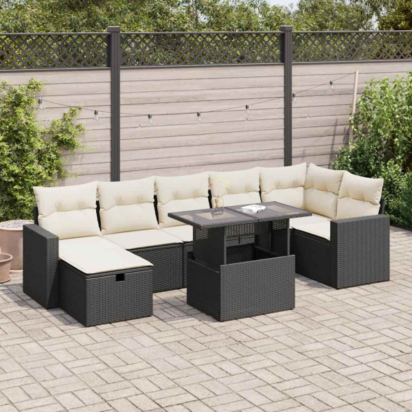 Set de sofás de jardín y cojines 8 piezas ratán sintético negro Set de sofás de jardín y cojines 8 piezas ratán sintético negro D