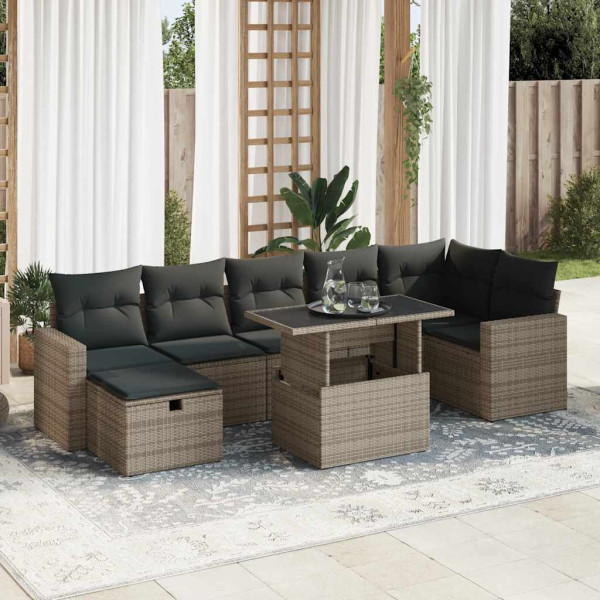Set de sofás de jardín y cojines 8 piezas ratán sintético gris Set de sofás de jardín y cojines 8 piezas ratán sintético gris D