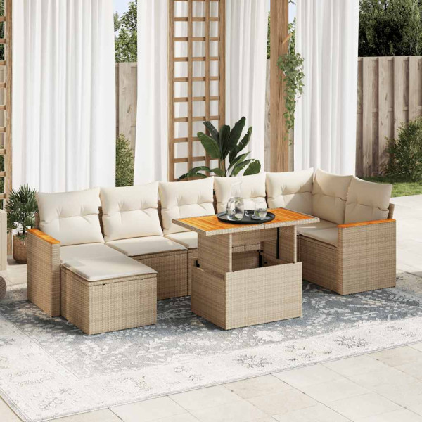 Set sofás jardín y cojines 8 pzas ratán sintético acacia beige Set sofás jardín y cojines 8 pzas ratán sintético acacia beige D