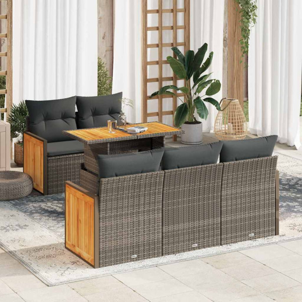 Set sofás jardín y cojines 6 pzas ratán sintético acacia gris Set sofás jardín y cojines 6 pzas ratán sintético acacia gris D