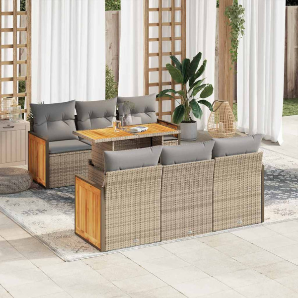 Set sofás jardín y cojines 7 pzas ratán sintético acacia beige Set sofás jardín y cojines 7 pzas ratán sintético acacia beige D