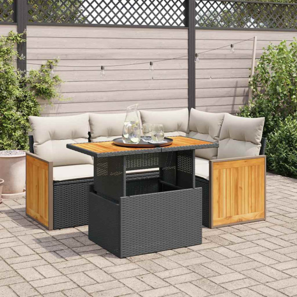 Set sofás jardín y cojines 5 pzas ratán sintético acacia negro Set sofás jardín y cojines 5 pzas ratán sintético acacia negro D