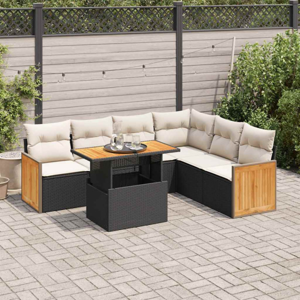 Set sofás jardín y cojines 7 pzas ratán sintético acacia negro Set sofás jardín y cojines 7 pzas ratán sintético acacia negro D