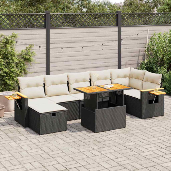 Set de muebles de jardín 5 pzas y cojines ratán sintético negro D